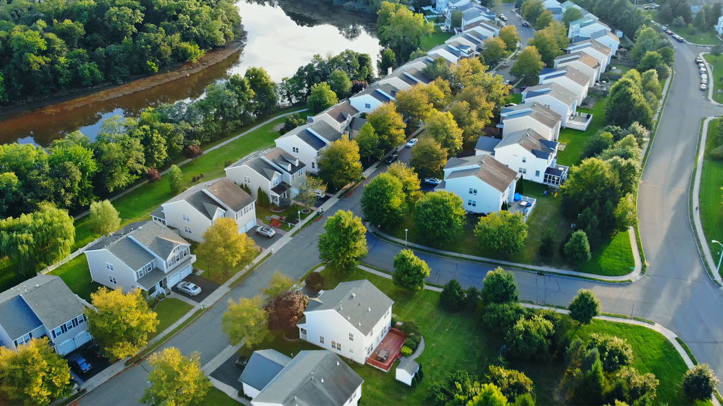 Aerial view of a large residential neighborhood