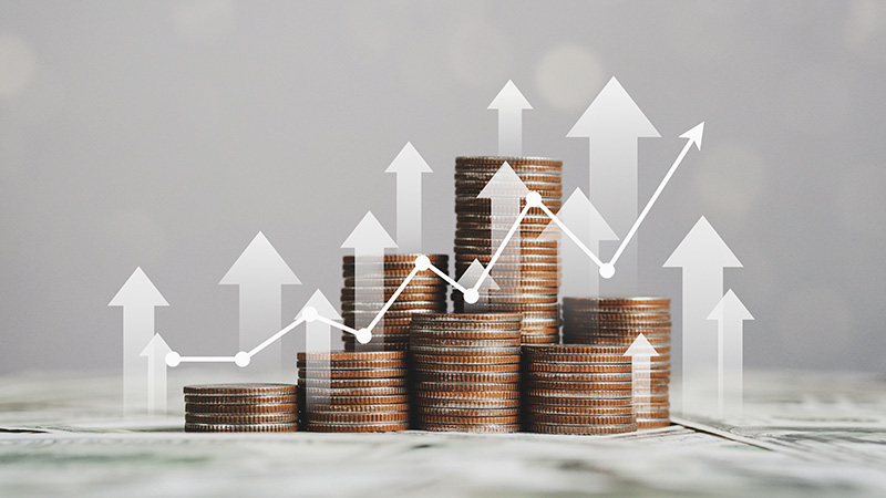 Stacks of coins arranged in increasing height