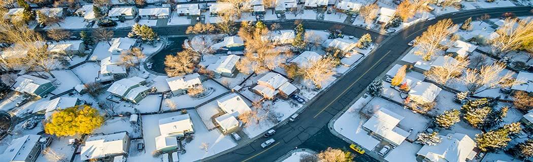 Residential neighborhood covered with snow