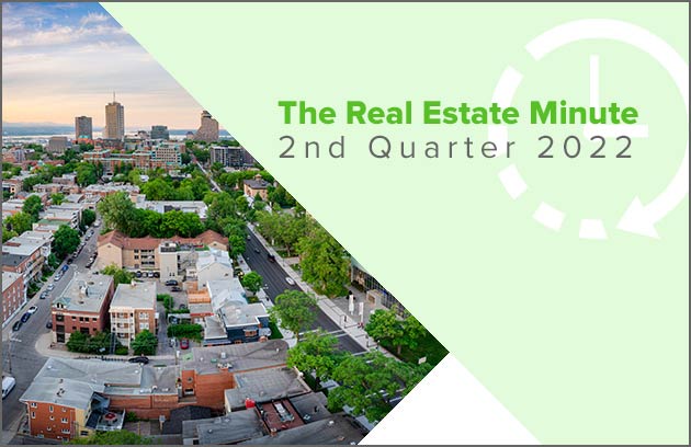 Aerial view of Quebec City with title The Real Estate Minute 2nd Quarter 2022